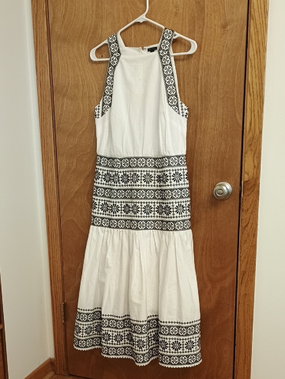 Ann Taylor White Maxi Dress with Black Embroidered Bands